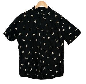 VISIVE Black Dog Print Short Sleeve‎ Button Up Shirt Men’s XL